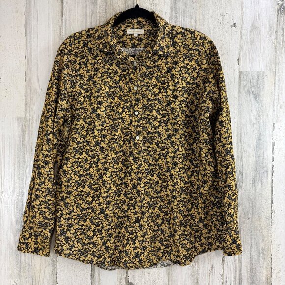 Ann Mashburn Shirt L Corduroy Liberty London Yellow Floral Button Down Popover - Picture 1 of 13